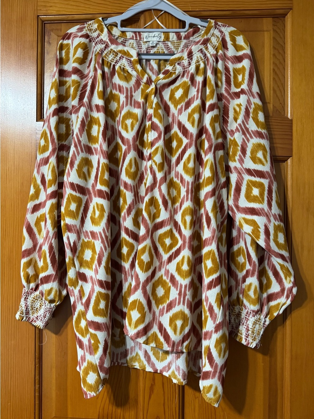 Wonderly Mustard & Rust Geometric Peasant Tunic